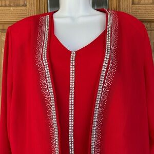 Hosanna Design Vibrant Red Silver Beaded Sleeveless Top with matching jacket XL
